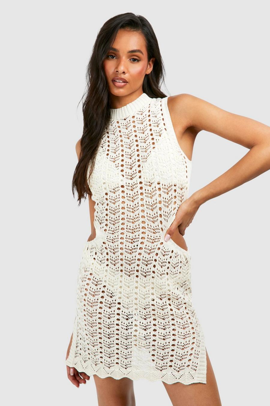 Stone Tall Crochet Cut Out Detail Mini Dress