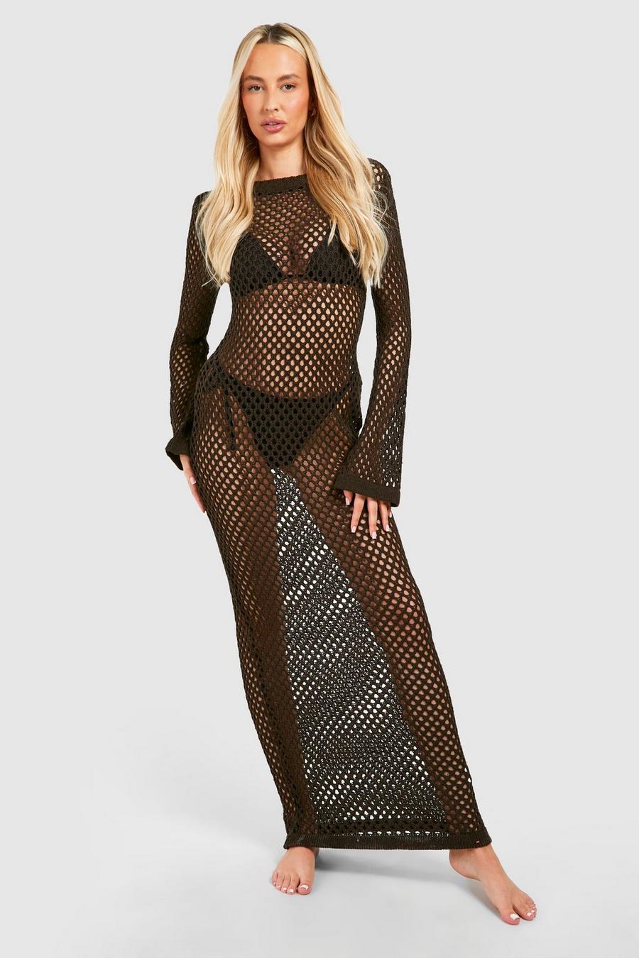 Chocolate Tall Crochet Scoop Back Maxi skinny Dress image number 1