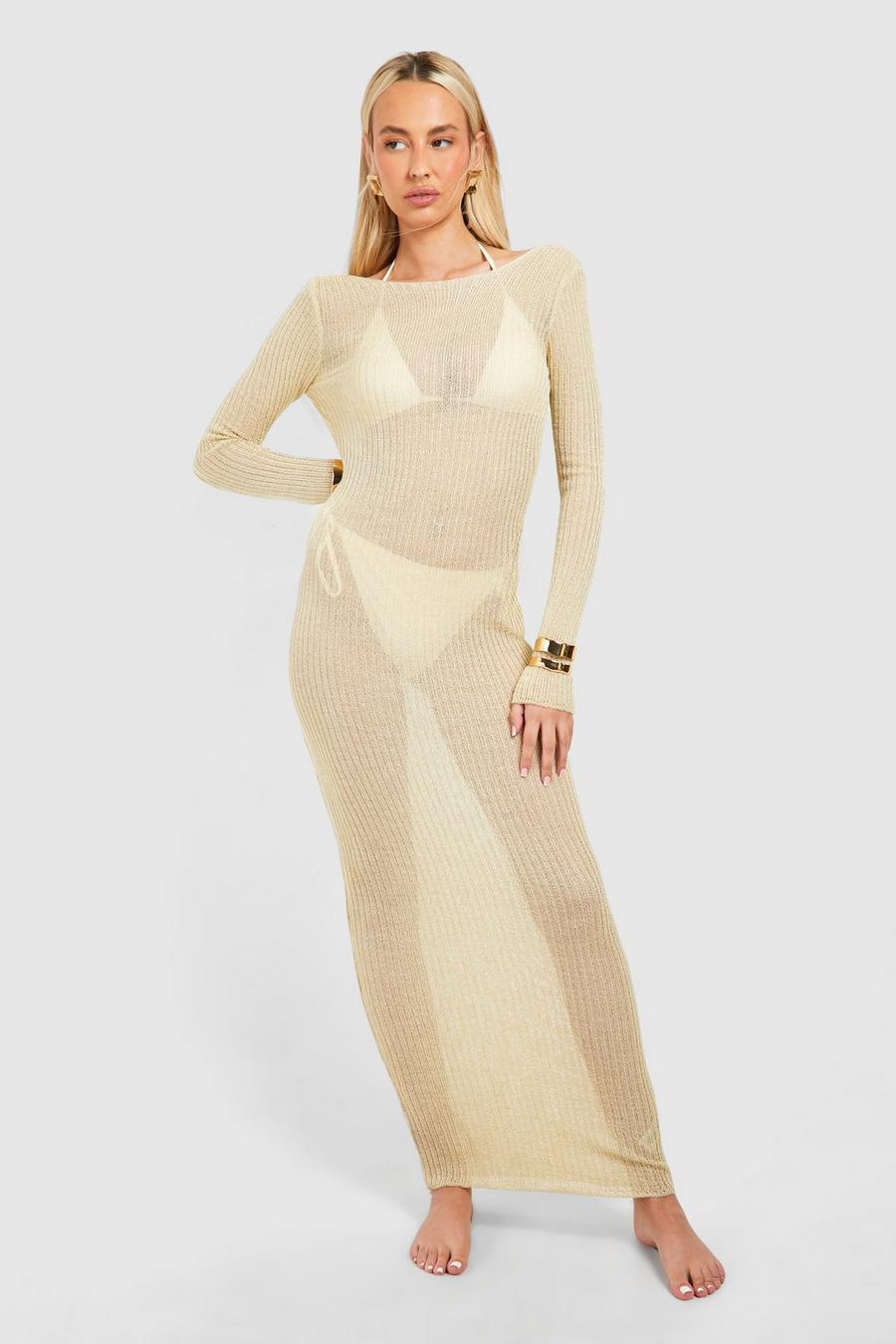 Stone Tall Open Knit Scoop Back Maxi Dress image number 1