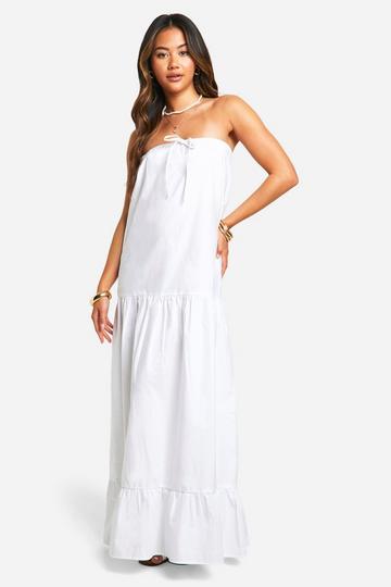 Katoenen Strapless Volume Maxi Jurk white