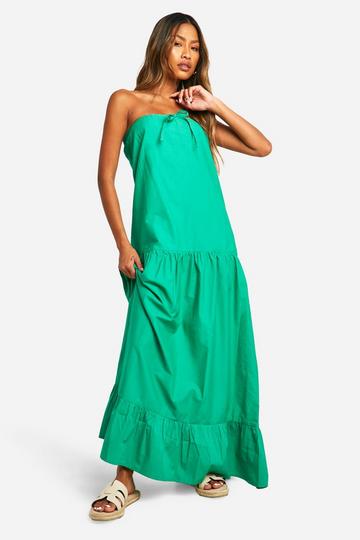 Cotton Poplin Bandeau Volume Maxi Dress green