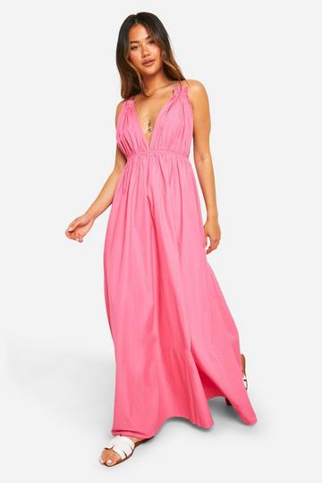 Cotton Poplin Strappy Maxi Dress pink