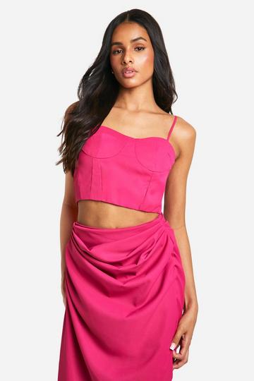 Tall Woven Corset Detail Top hot pink