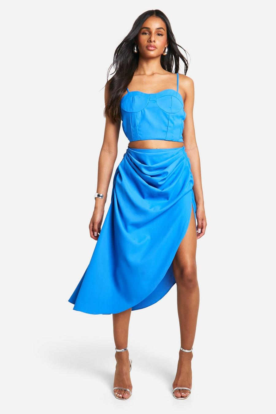 Blue Tall Ruched Asymmetric Woven Skirt