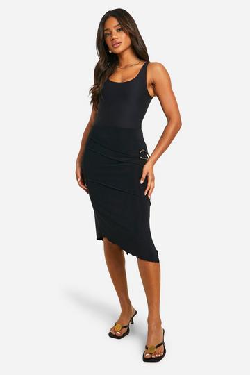 Cherry Metal Trim Belted Midi Skirt black