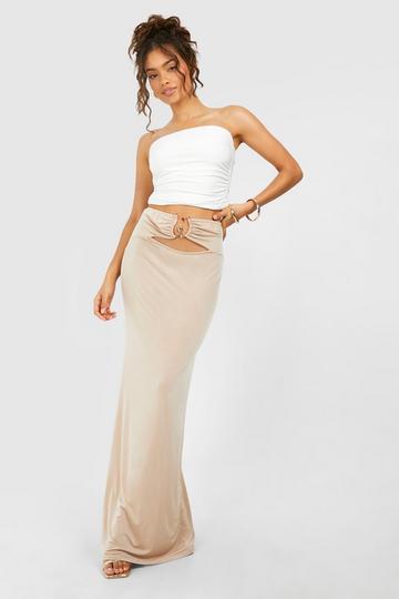Stone Beige Hardware Detail Cut Out Maxi Skirt