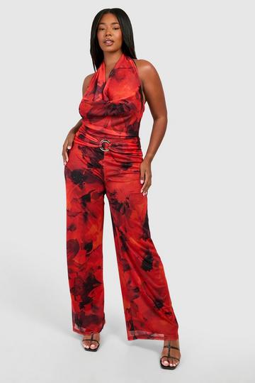 Plus Halter Floral Wide Leg Jumpsuit floral