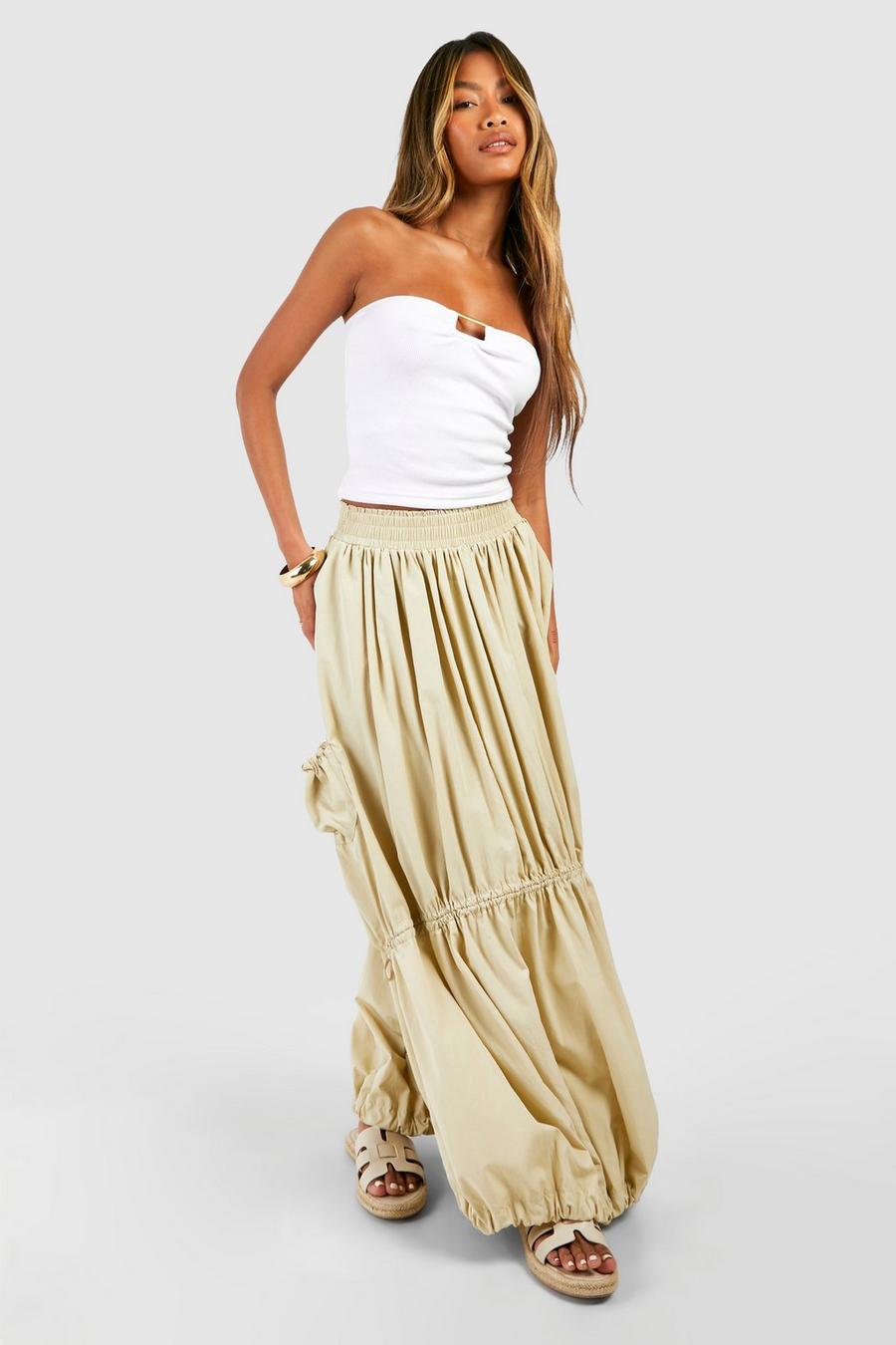 Stone Ruched Bow Detail Maxi Skirt   image number 1