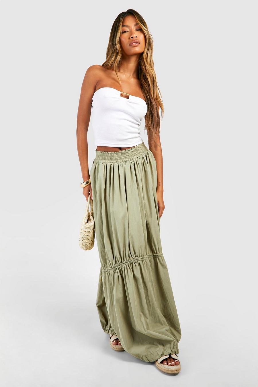 Sage Ruched Bow Detail Maxi Skirt  image number 1