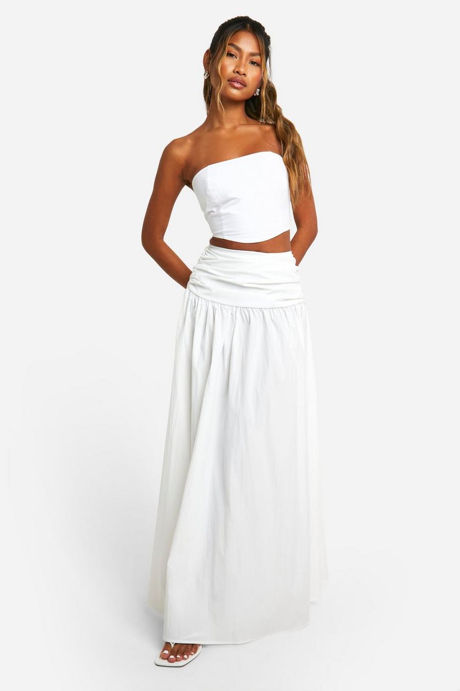 White  Folded Waist Band Floaty Maxi Skirt   