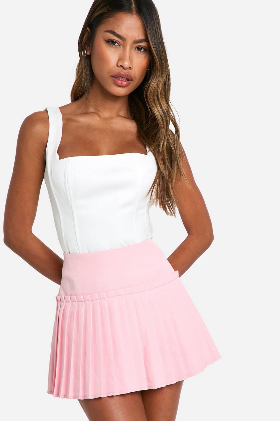 Baby pink Woven Pleated Mini Tennis Skirt  