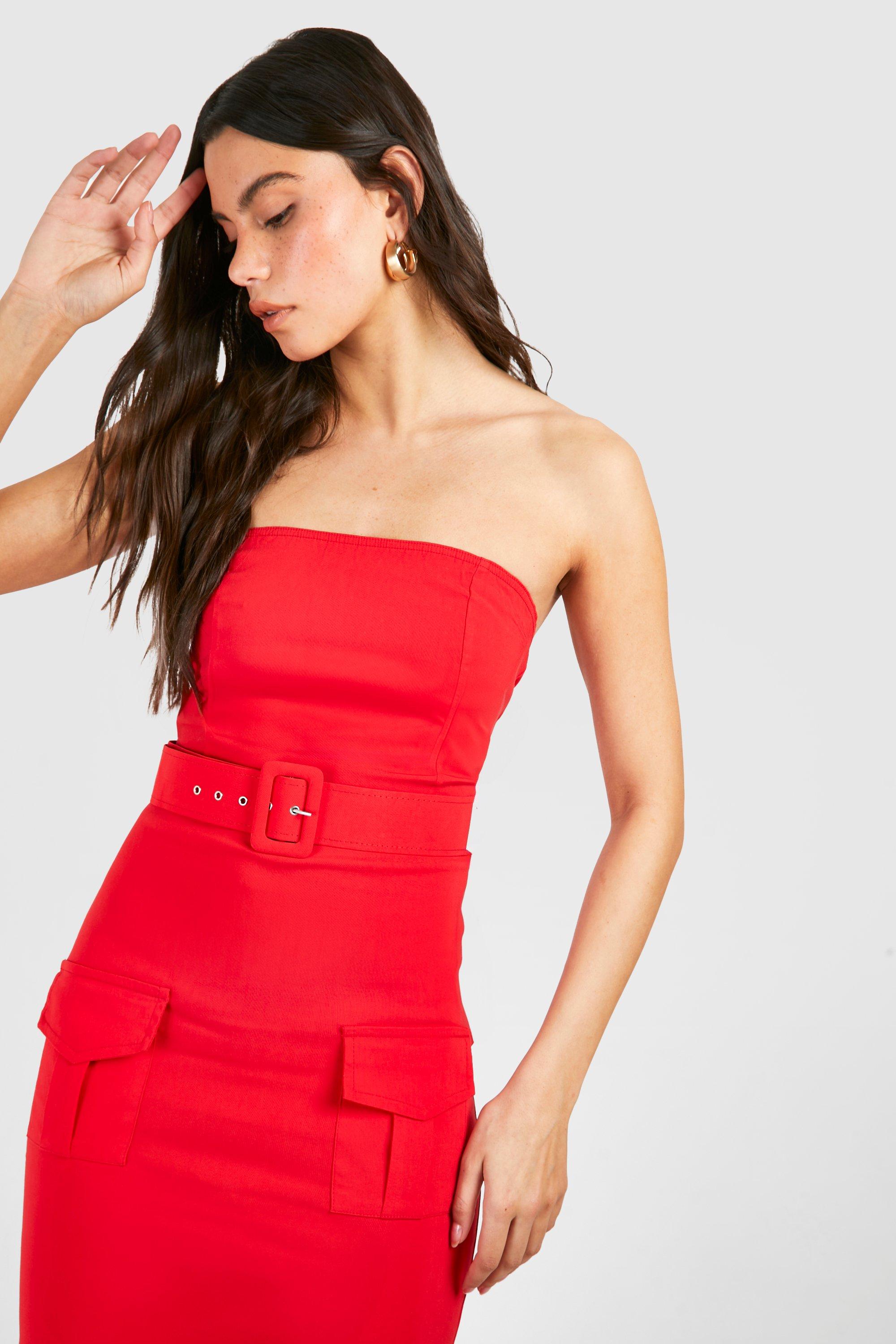 Basic Red Bandeau Midaxi Dress