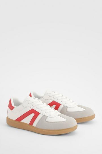 Red Contrast Panel Gum Sole Trainers