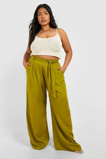 Khaki Plus Woven Belted Straight Leg Pants