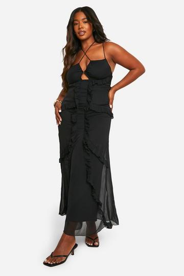 Plus Chiffon Ruffle Maxi Dress black