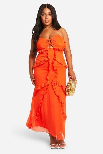 Orange Plus Chiffon Ruffle Maxi Dress