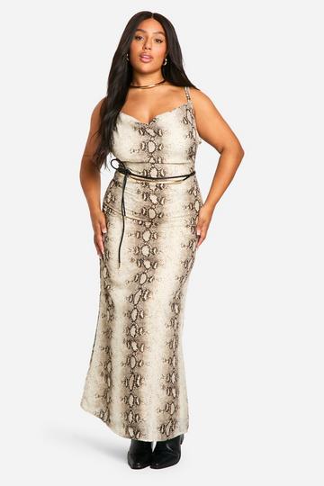 Plus Snake Chiffon Cowl Maxi Dress snake