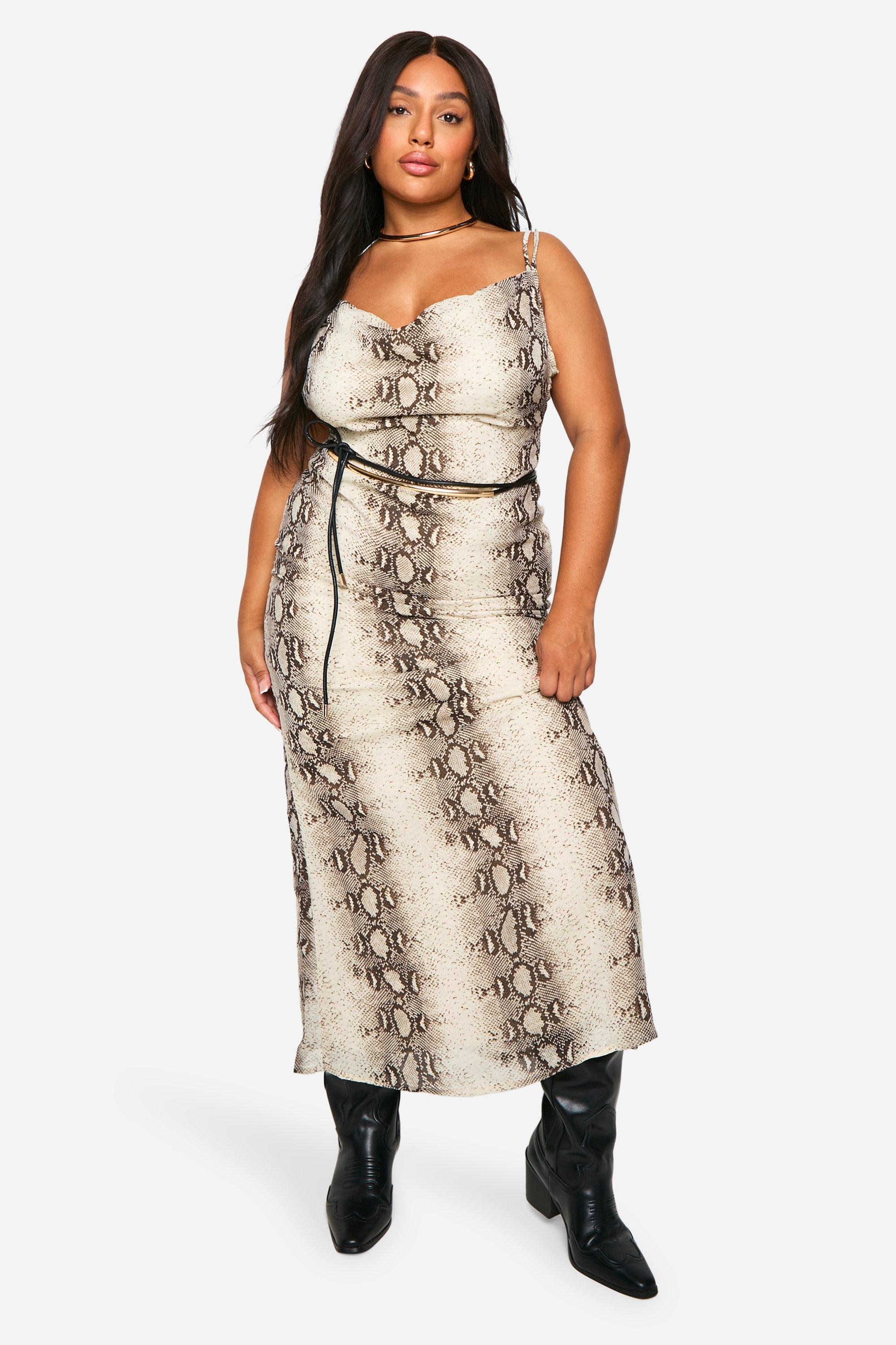 Plus Snake Chiffon Cowl Maxi Dress boohoo NZ