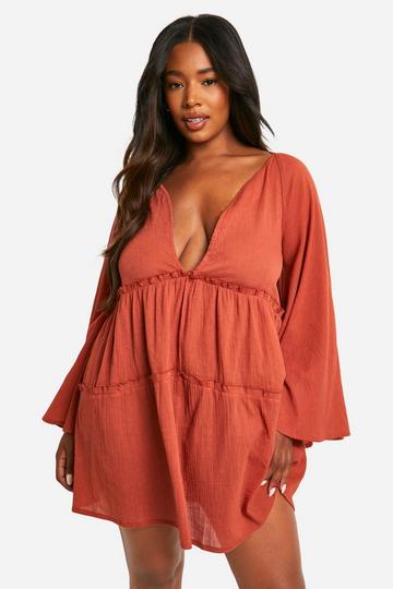 Plus Mini Beach Dress rust