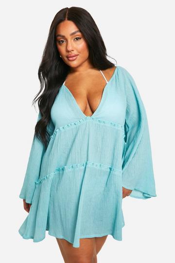 Turquoise Blue Plus Mini Beach Dress