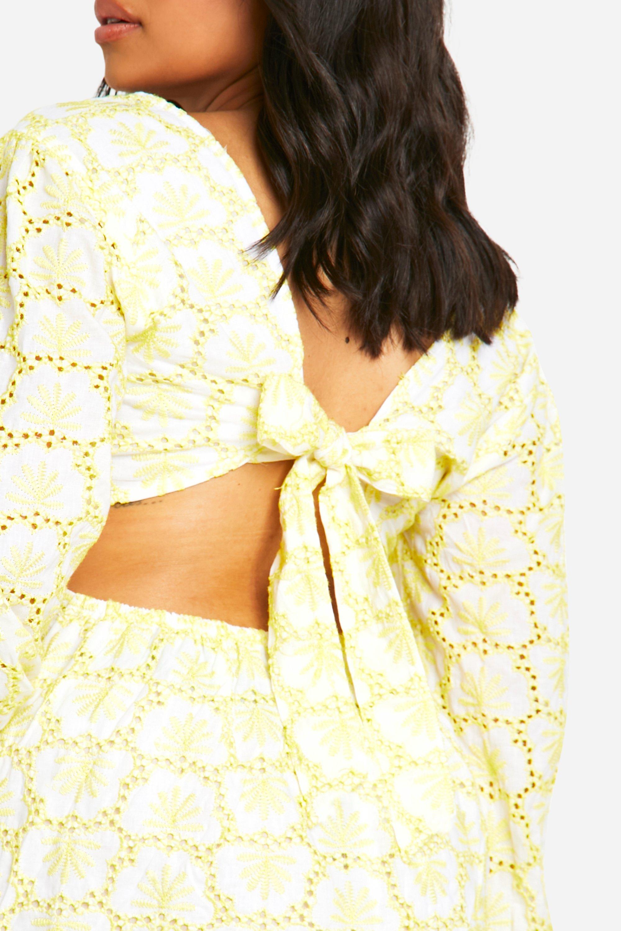 Plus Broderie Tie Back Balloon Sleeve Mini Dress | boohoo
