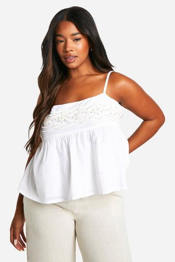 Plus Versierde Peplum Crop Top Met Kraaltjes white