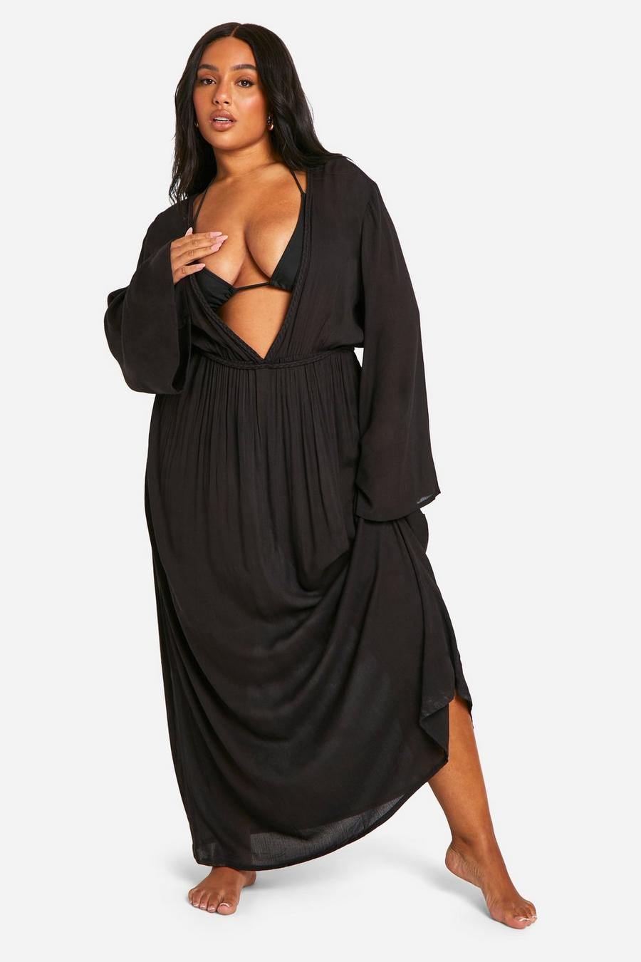 Black Plus Cheesecloth Batwing Maxi Dress image number 1