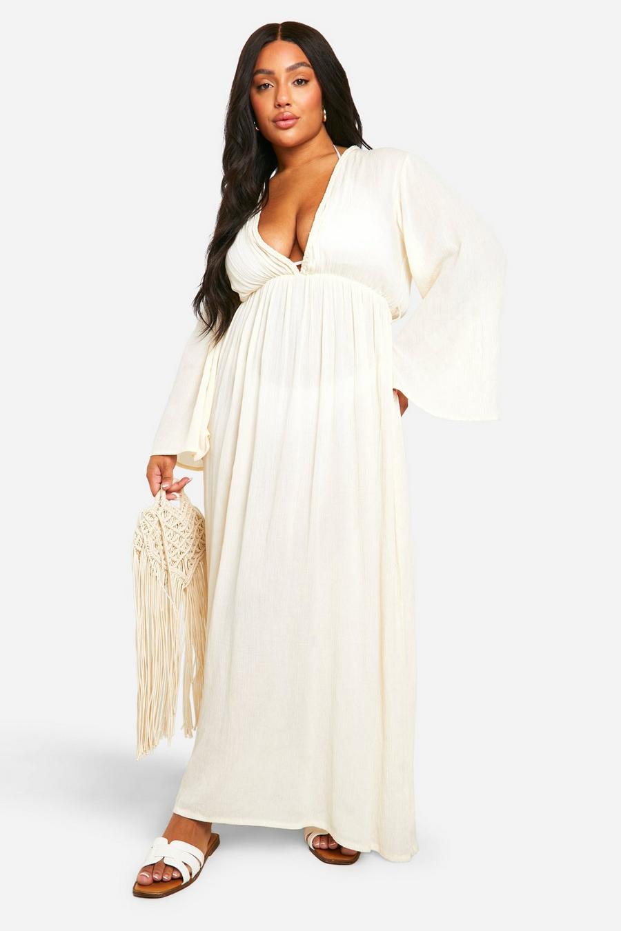 Cream Plus Cheesecloth Batwing Maxi Dress image number 1