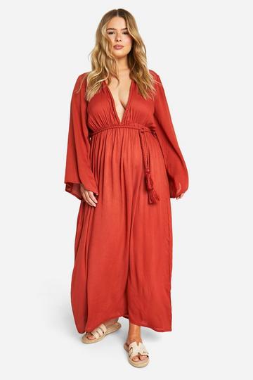 Plus Cheesecloth Batwing Maxi Dress rust