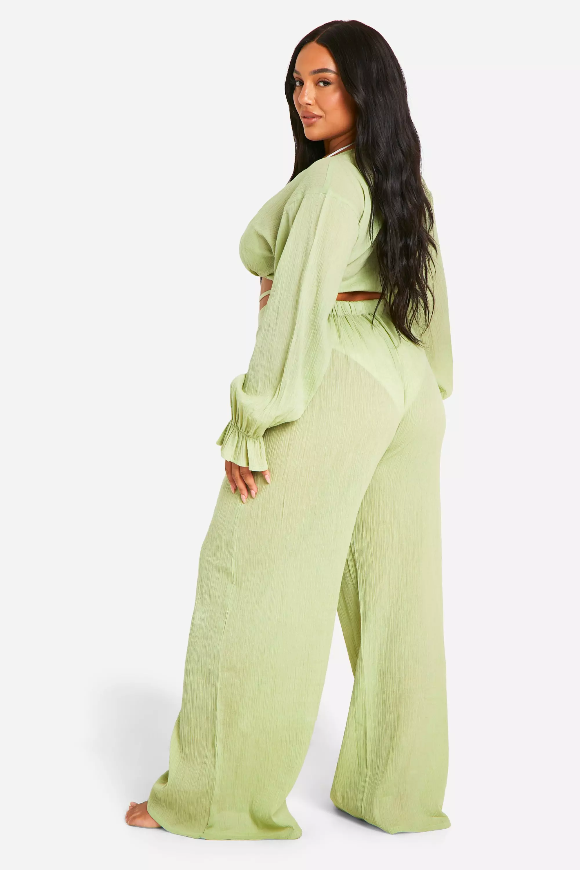 Olive Plus Tie Front Top And Trouser Beach Coord alternative image