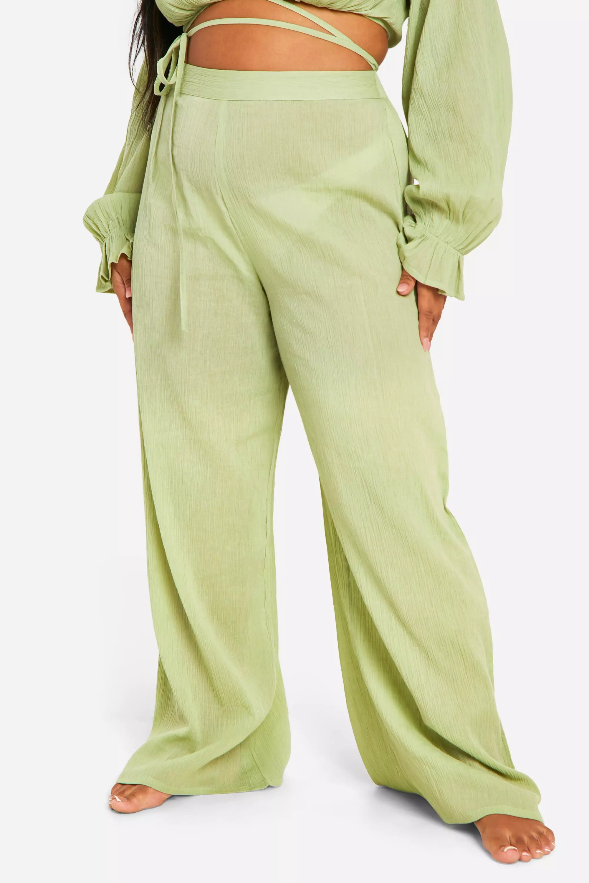 Olive Plus Tie Front Top And Trouser Beach Coord alternative image