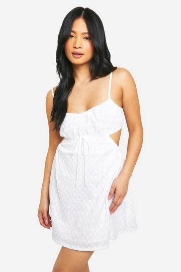 White Petite Broderie Cut Out Mini Dress