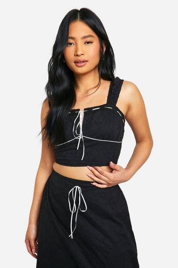 Petite Eyelet Contrast Bow Top black