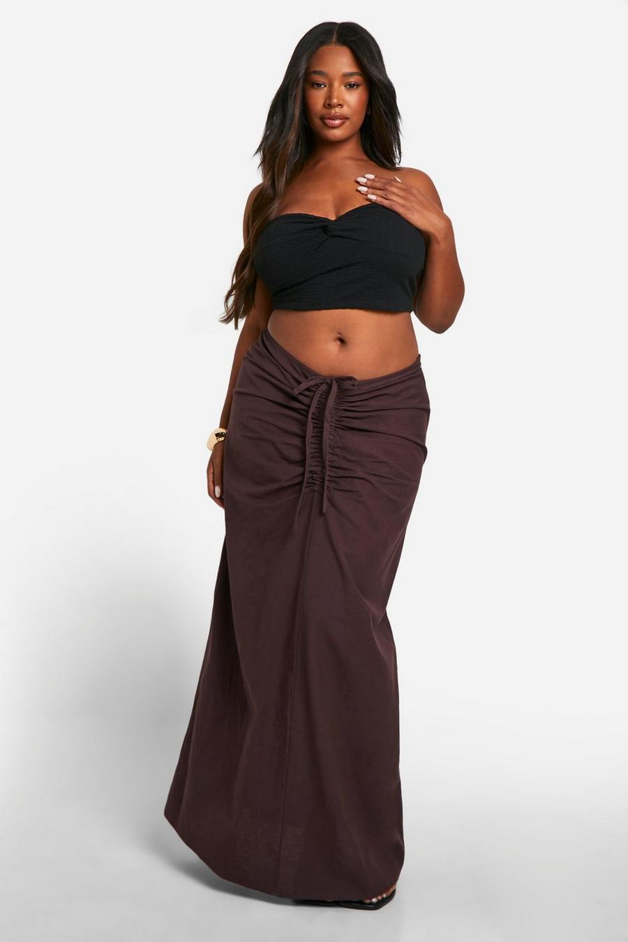 Chocolate Plus Cotton Ruched Maxi Skirt  image number 1