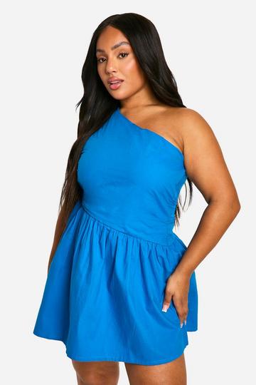 Plus One Shoulder Cut Out Skater Dress cobalt