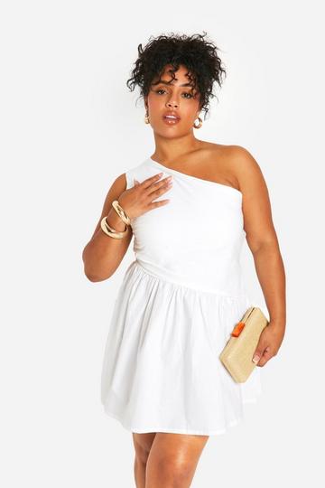 Plus One Shoulder Cut Out Skater Dress white