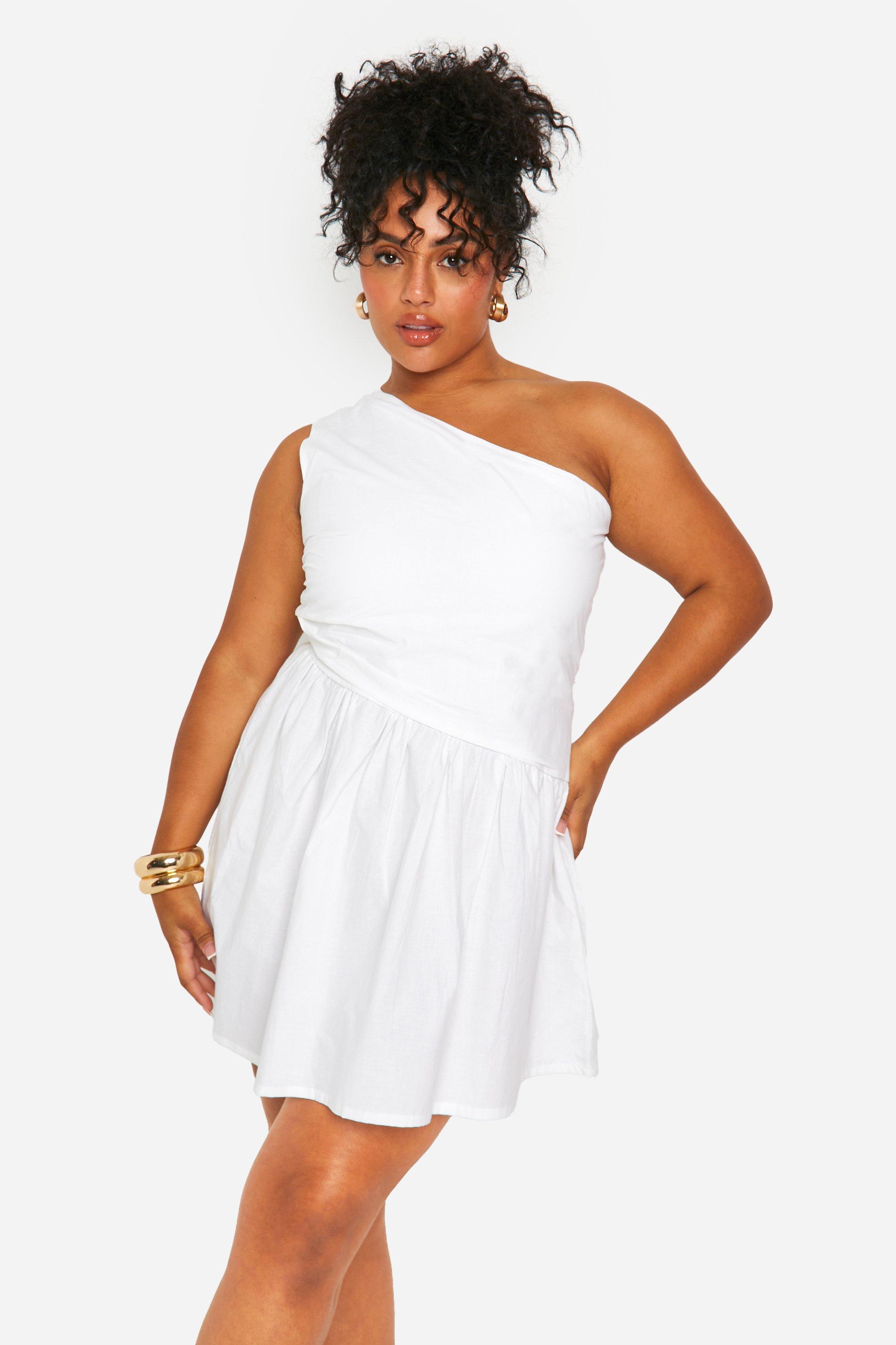 Plus One Shoulder Cut Out Skater Dress boohoo IE