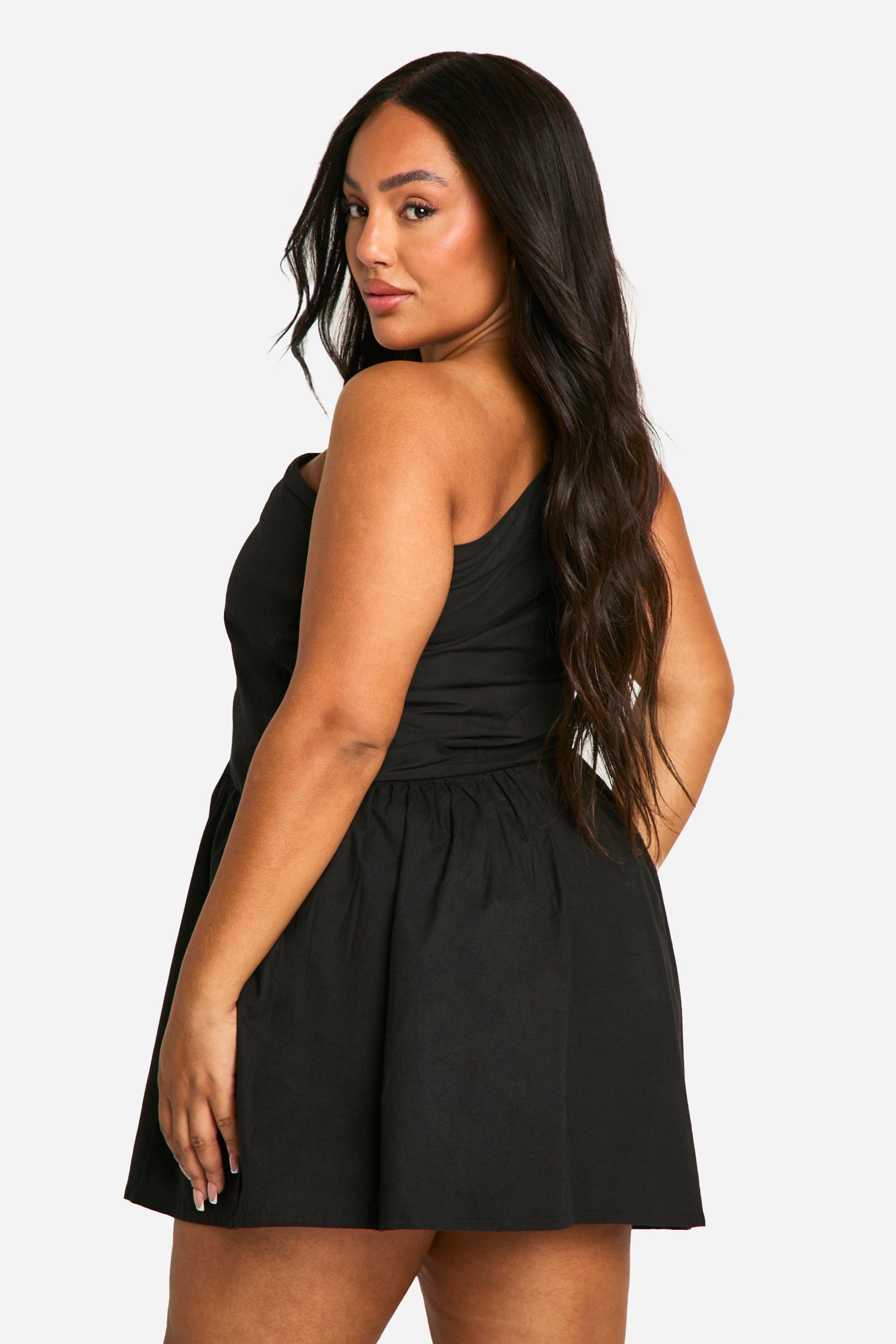 Plus One Shoulder Cut Out Skater Dress