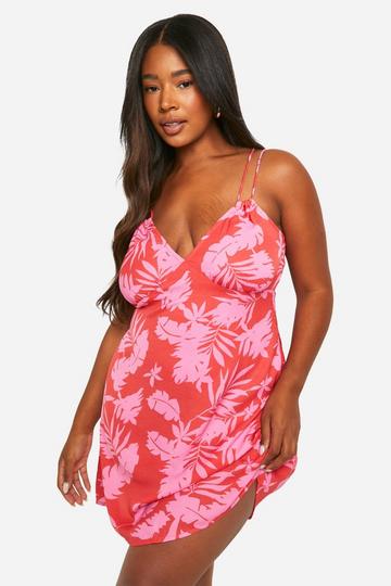 Plus Tropical Double Strap Mini Dress pink