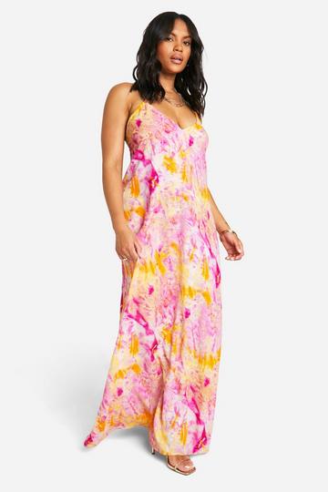 Purple Plus Tie Dye V Neck Strappy Maxi Dress