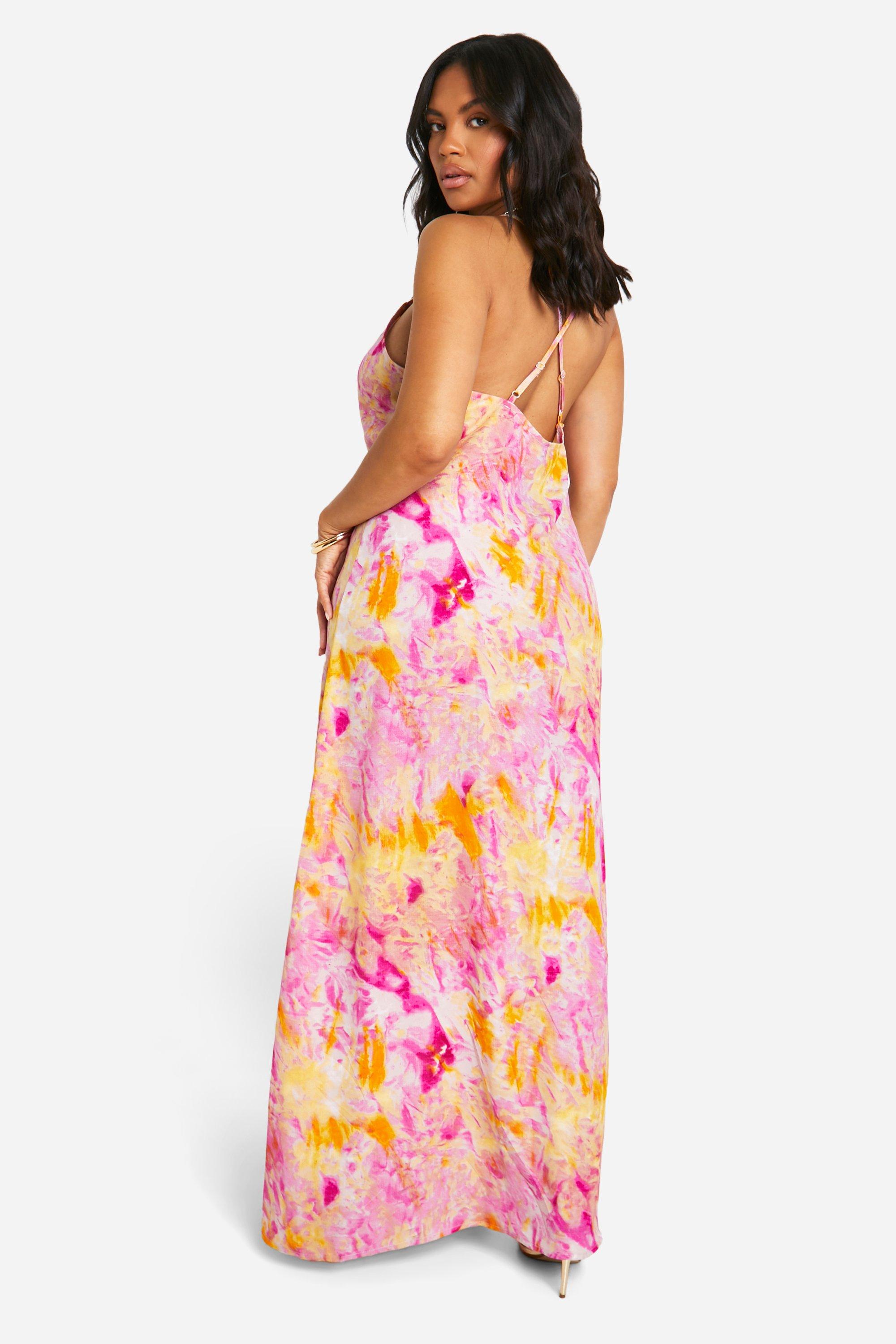 Boohoo Women s Plus Tie Dye V Neck Strappy Maxi Dress Purple