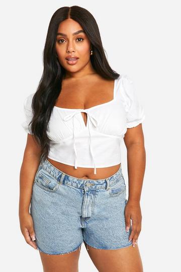 Plus Puff Sleeve Milkmaid Top white