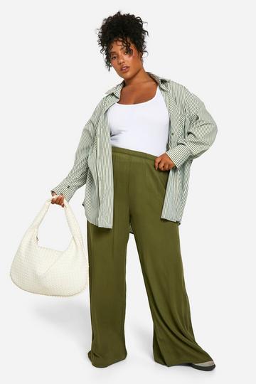 Khaki Plus Cheesecloth Wide Leg Pants