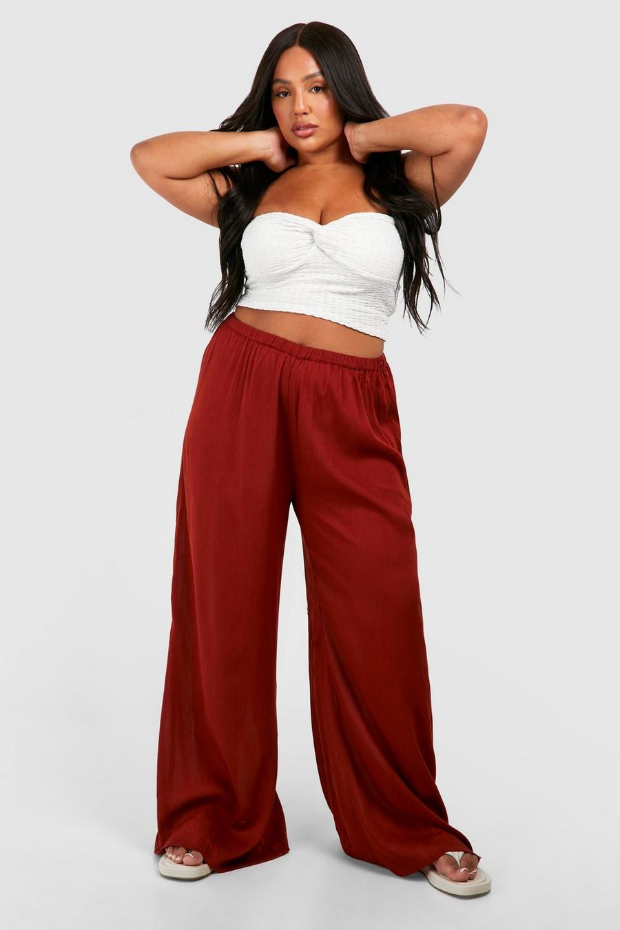 Rust Plus Cheesecloth Wide Leg Pants image number 1