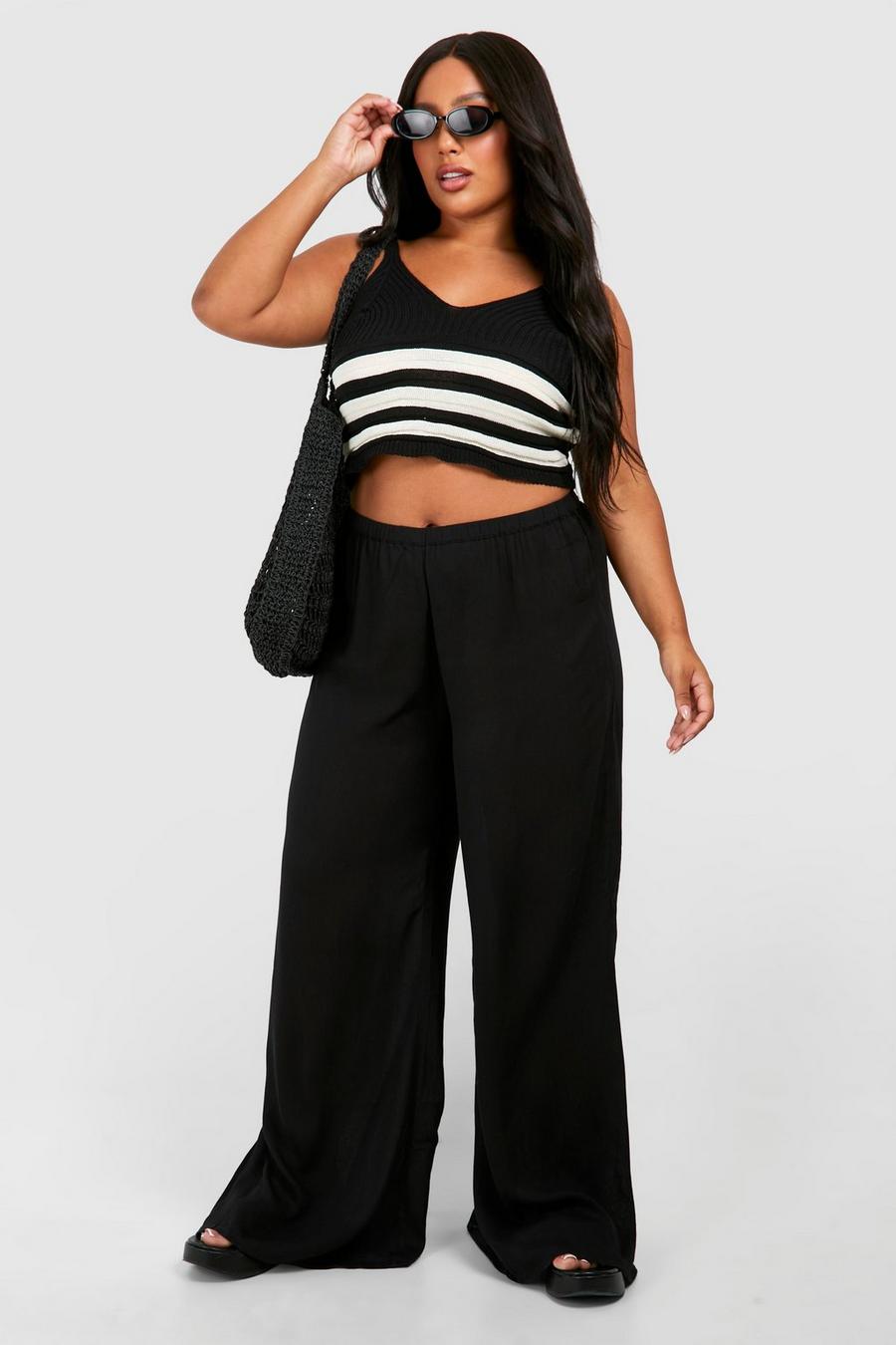 Black Plus Cheesecloth Wide Leg Pants image number 1