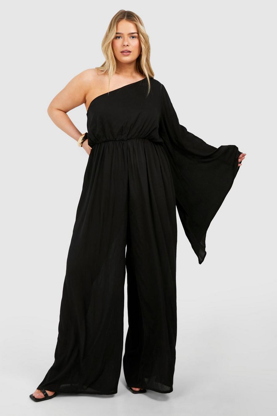 Black Plus Flare Sleeve Cheesecloth Jumpsuit