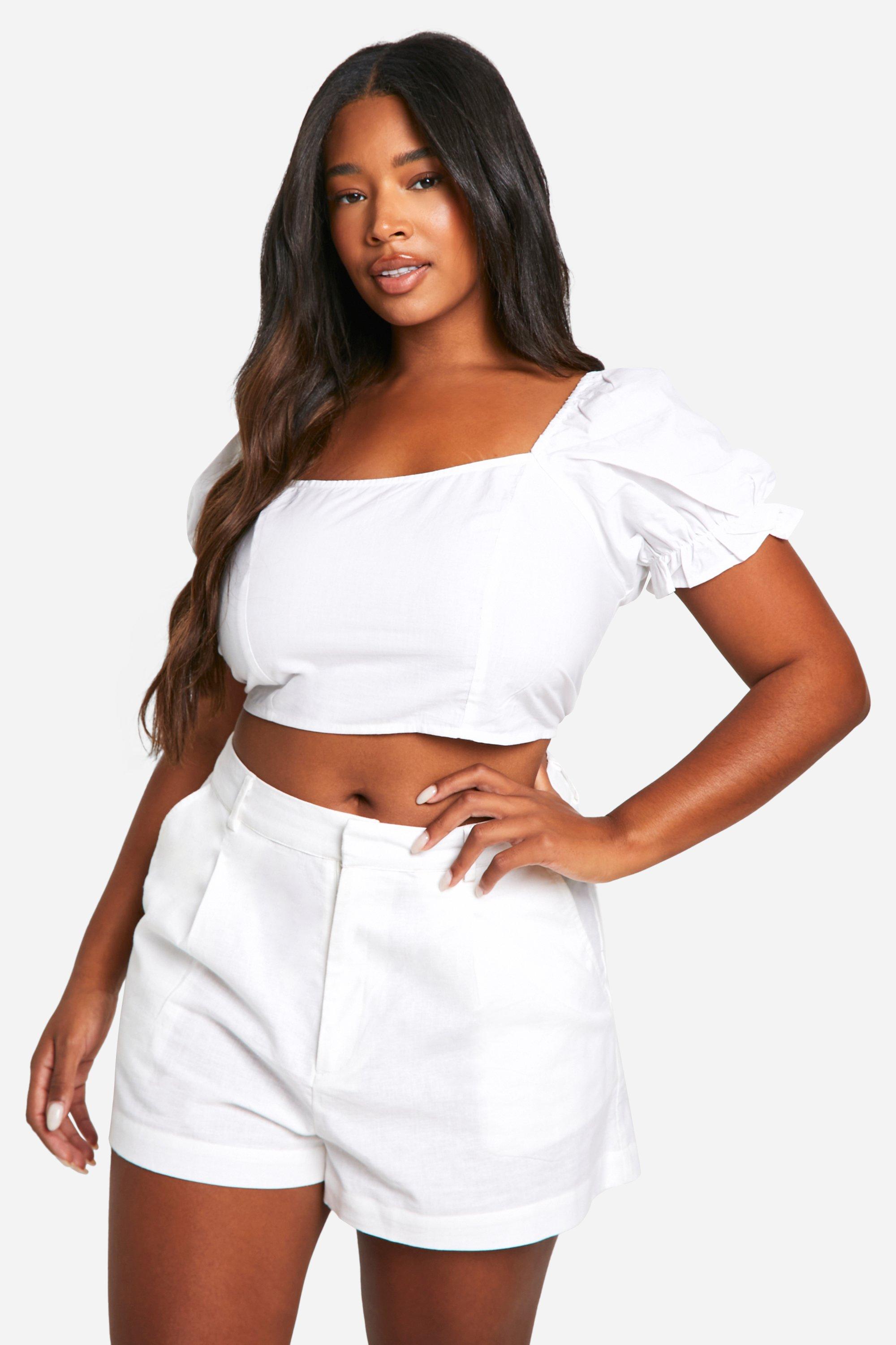 Crop top Plus Size in cotone con maniche a sbuffo boohoo IT