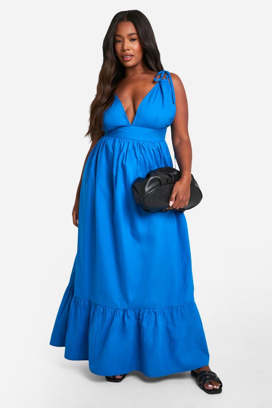 Blue Plus Floral Cotton Tiered Maxi Dress