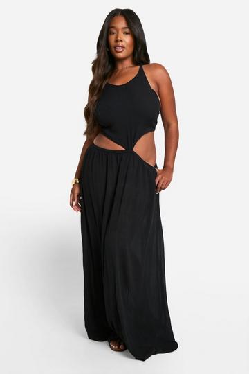 Black Plus Cheesecloth Halterneck Cut Out Maxi Dress