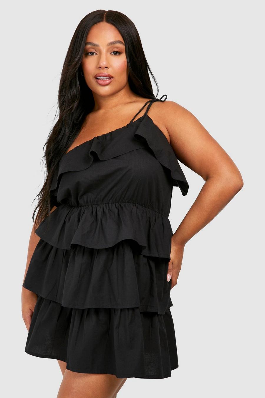 Black Plus Ruffle Tiered Mini Dress